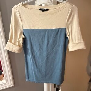 Ralph Lauren Cream and Blue Short Sleeve Top